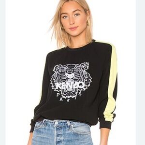 Kenzo Paris Tiger Sweater in Black & highlighter yellow XS